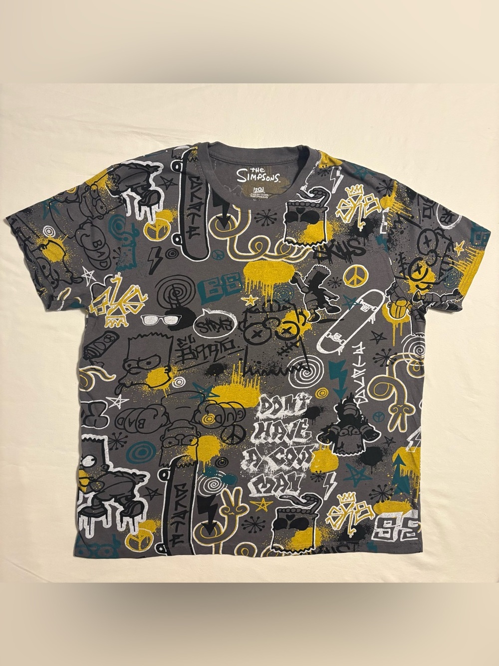 The Simpsons BART "Don’t Have A Cow Man" Allover Print Graffiti T-Shirt size XL